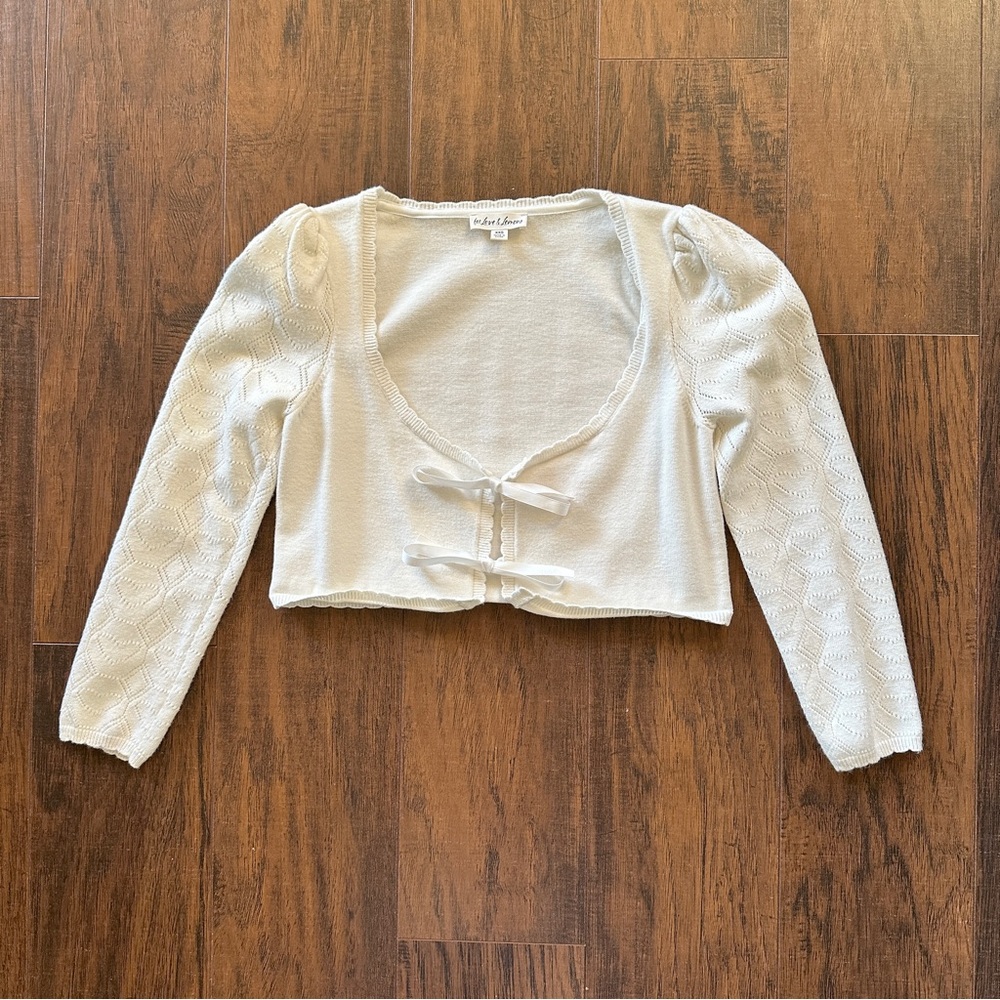 For Love & Lemons white pointelle cropped cardigan